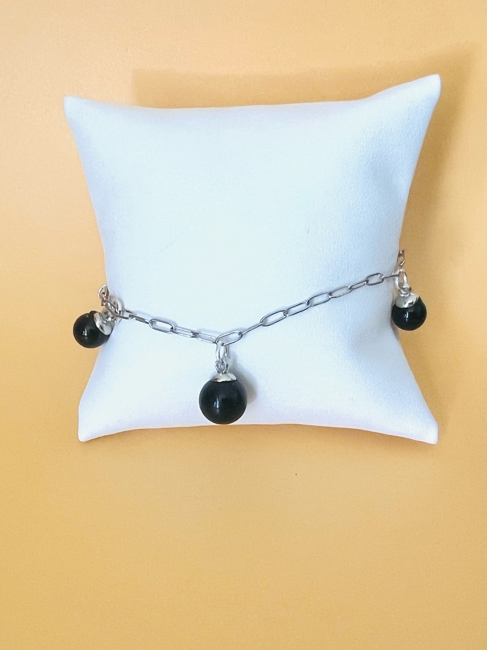 Stainless steel and Black Beaded Bracelet